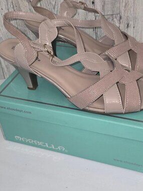 Tan Marbella Strappy Open-Toe Heel Sandals Size 10